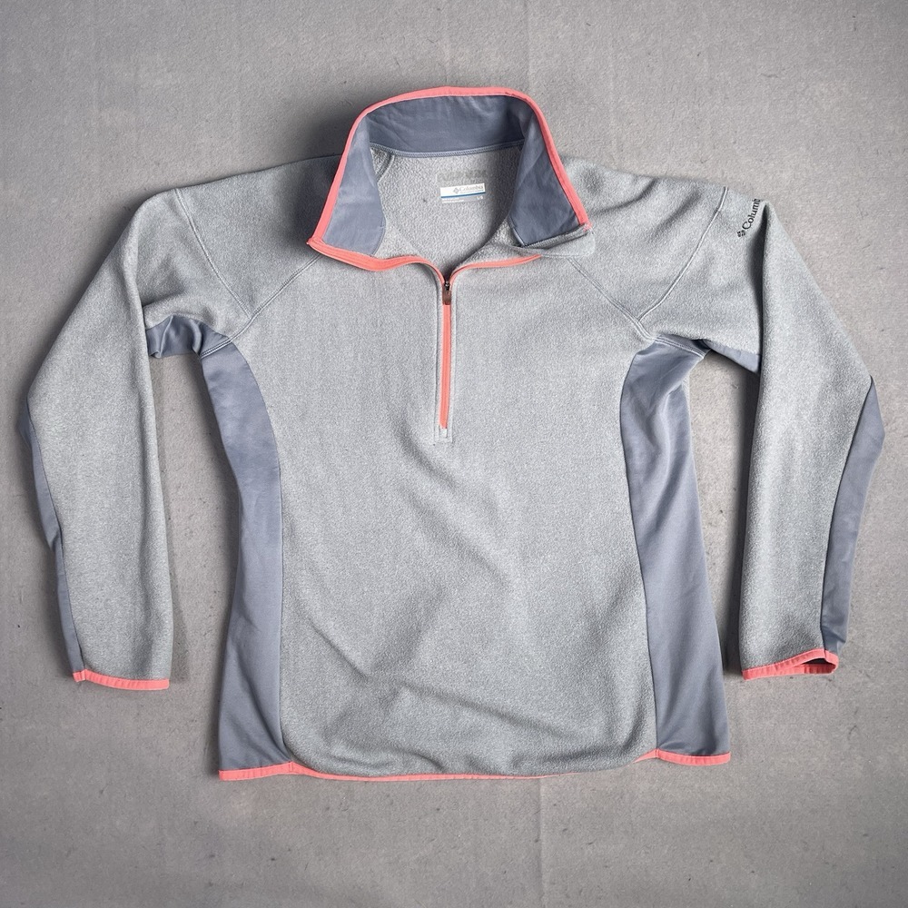 Columbia Half Zip Pullover Fleece Sweatshirt Woman Gray Large Long Sleeve